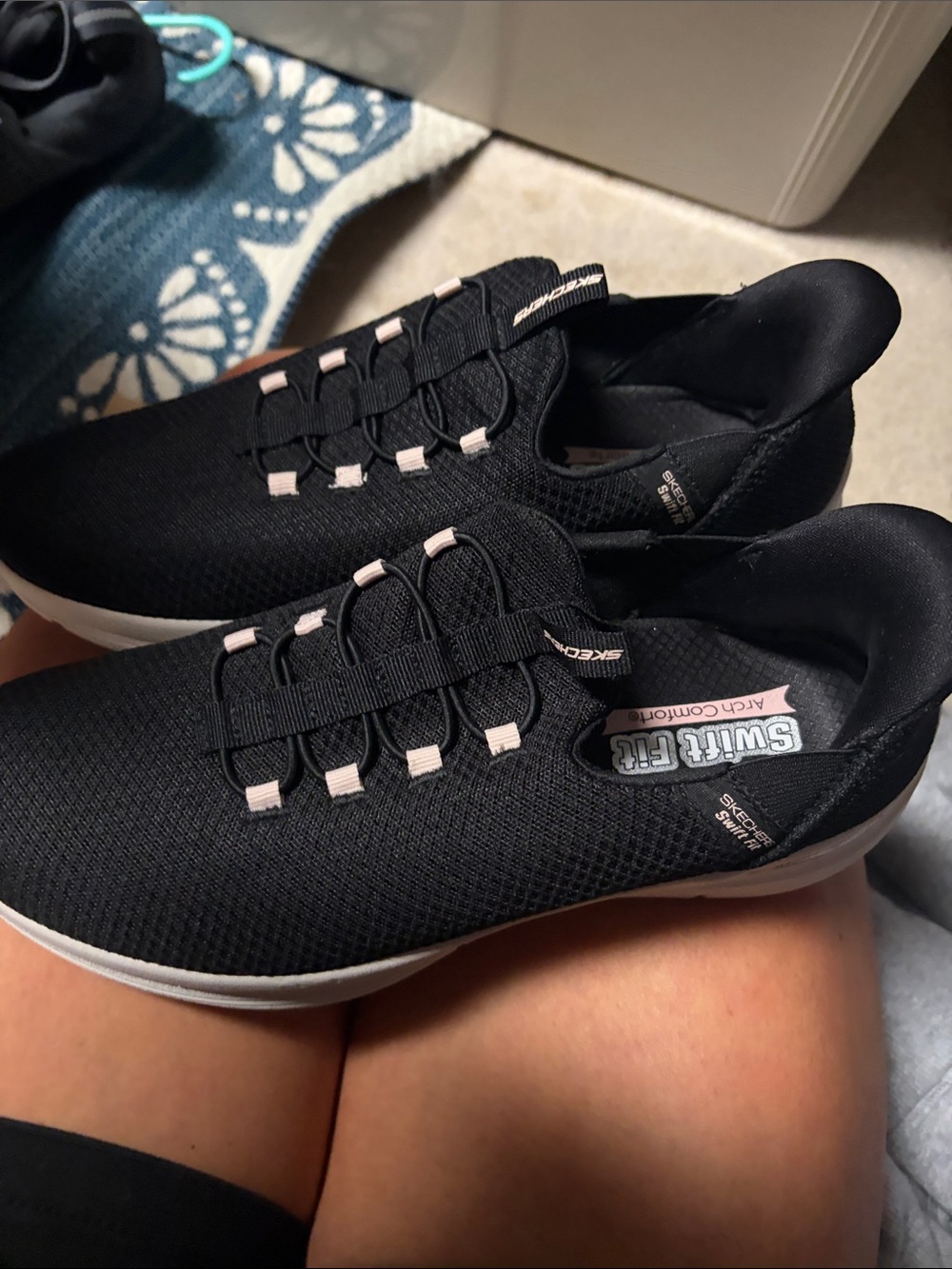 Skechers Black Slip-On Athletic Sneakers with White Sole